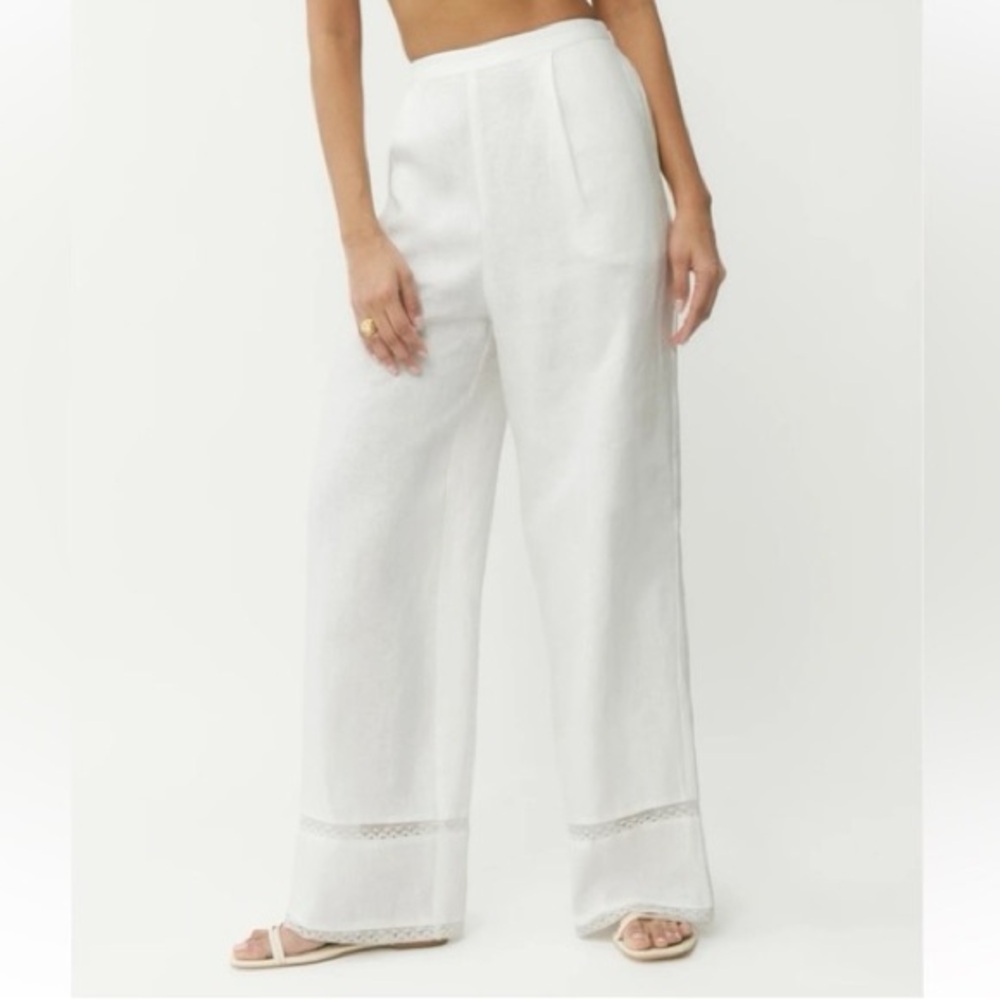 New Reformation Violet White Linen Lace Wide Leg Pants Trousers